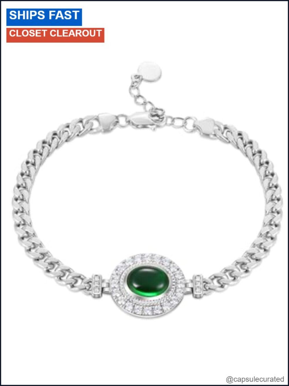 Moissanite Green Emerald Chunky Bracelet for Women 925 Sterling Silver